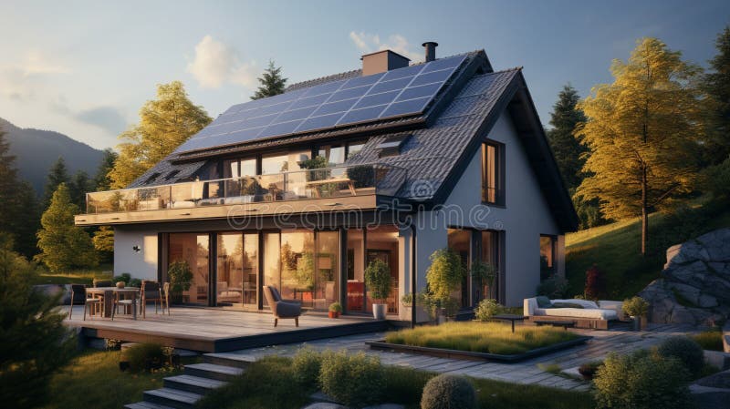 Solar panels installed and in use on roof of home vector illustration