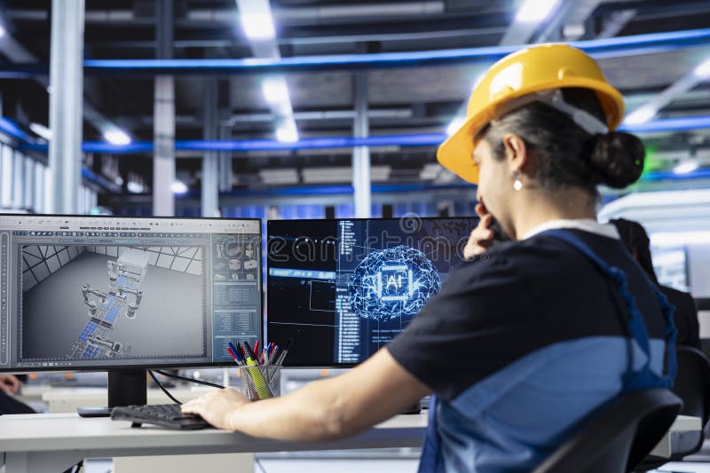 Solar panels plant programmer coding artificial intelligence algorithms royalty free stock photography