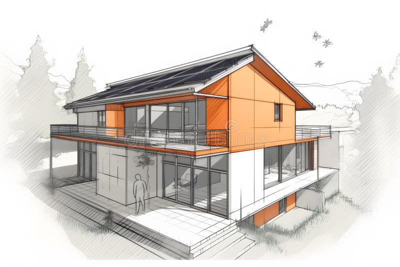 Solar panels on a private house. Neural network royalty free illustration.