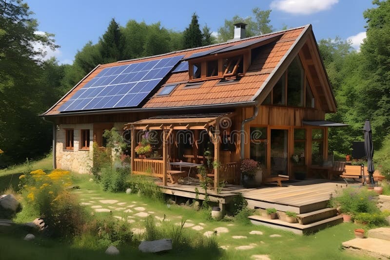 Solar panels on a private house. Neural network royalty free illustration.