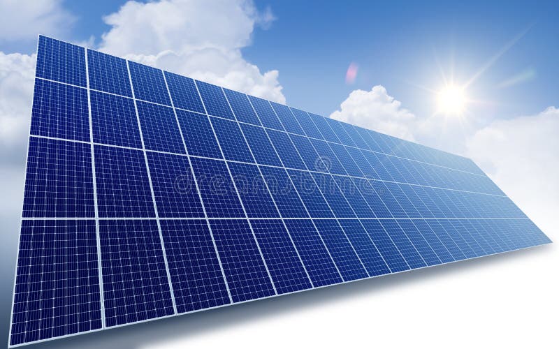 Solar Panels Reflect Sparkling Light from the Sun . Stock Image Image