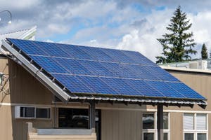 Solar Panels On Roof Collects Energy On Spring Day Stock Image Image 