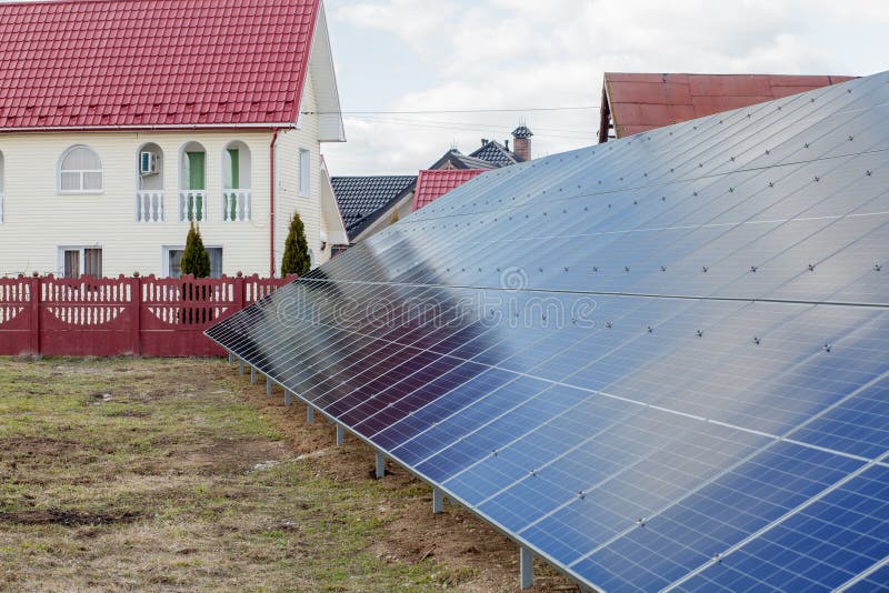 Solar Panels Set Near a Rustic House. Stock Image Image of house