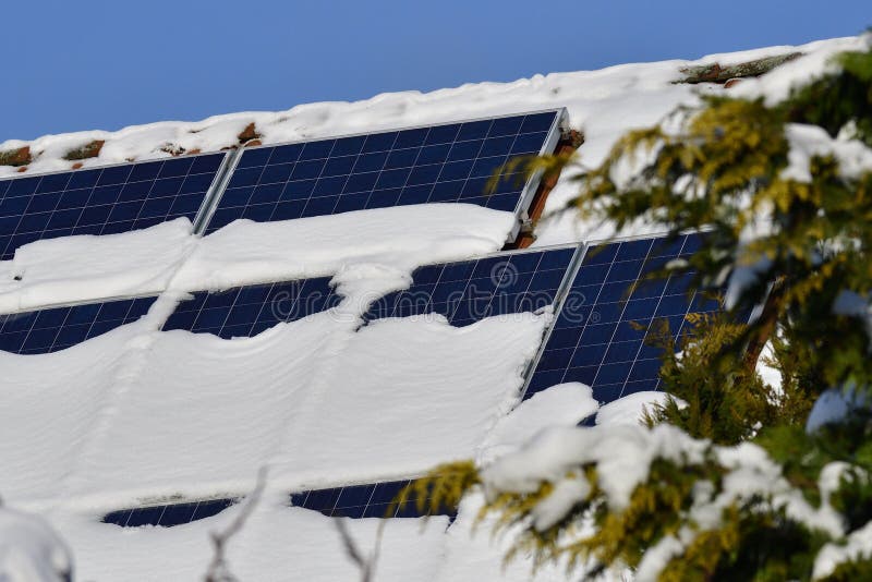 Solar panels with snow
