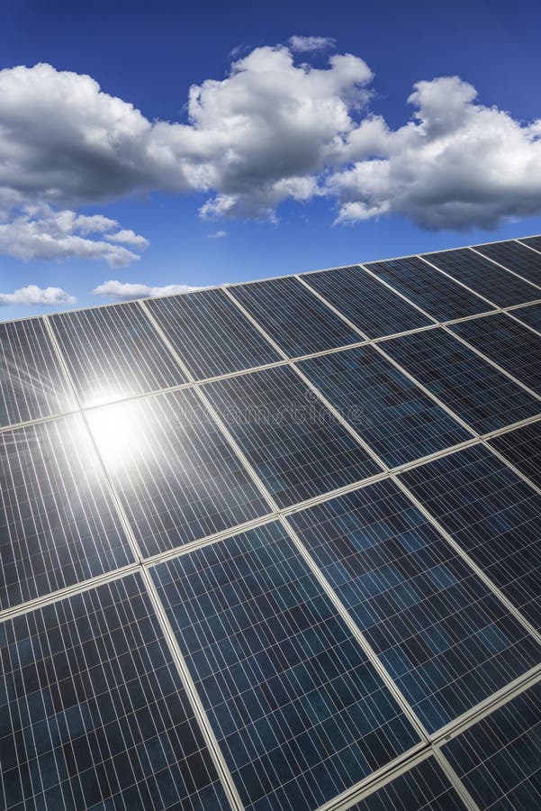 Solar Panels with the Summer Sun Reflected Stock Image Image of blue