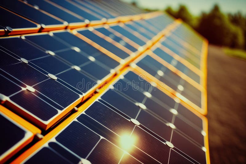 Solar Panels with Trees, Created Using Generative Ai Technology Stock