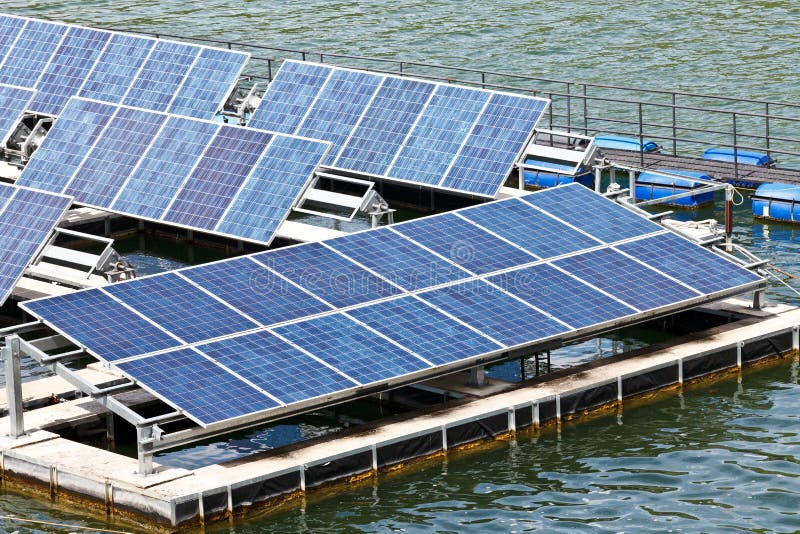 Solar panels on the water. stock image. Image of photocell 27322523