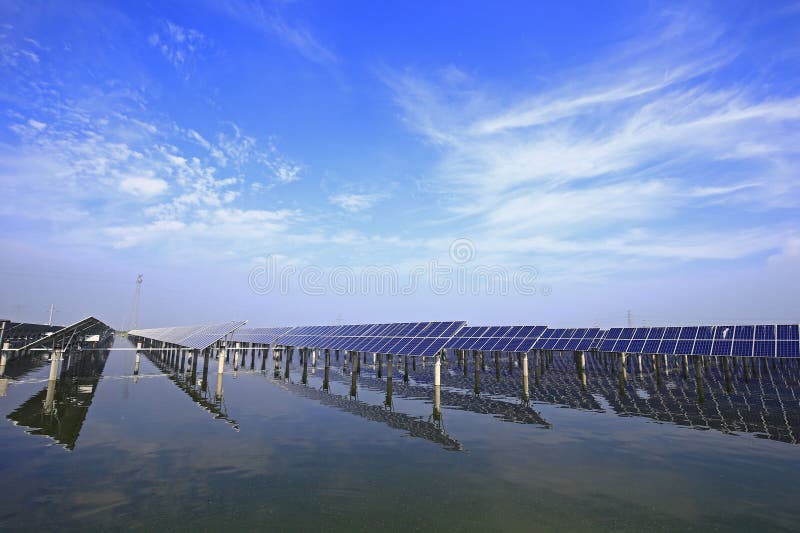 Solar panels on the water stock photo. Image of propeller 276063498