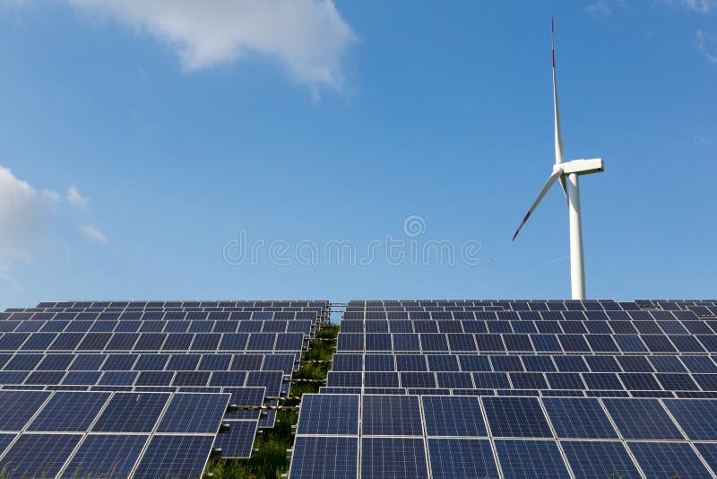 Solar panels and wind turbine for renewable electricity production