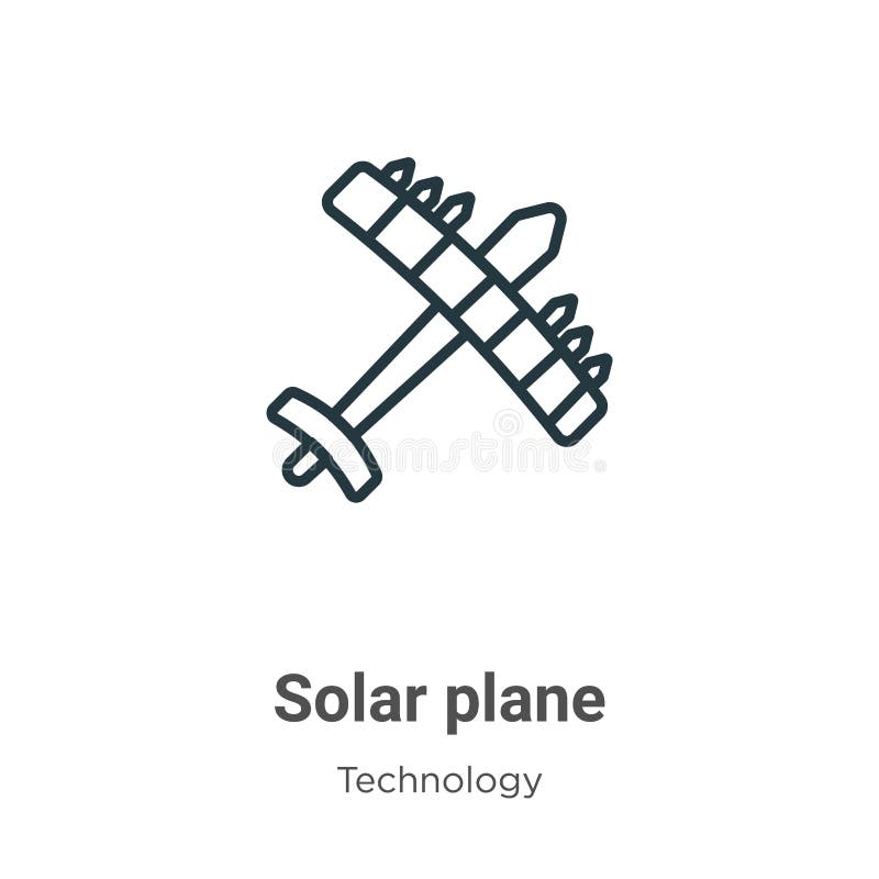 Solar plane outline vector icon. Thin line black solar plane icon, flat vector simple element illustration from editable stock illustration