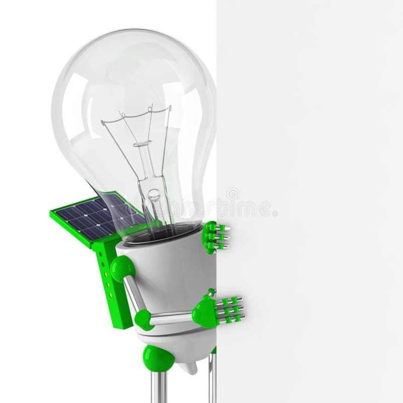 Solar powered light bulb robot - blank billboard stock illustration