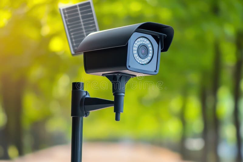 Solar-powered security camera monitoring a remote section of a Delano farm