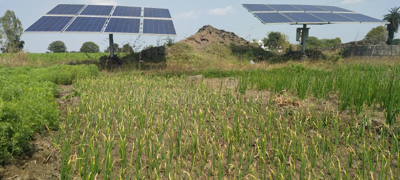 Solar pump set install by Indian government to formar stock photos