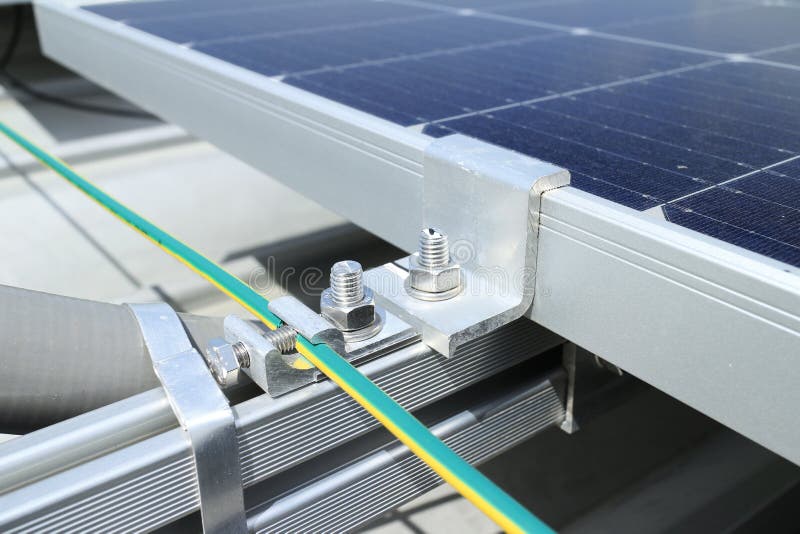 Solar PV Rooftop Grounding Clamp Close Up View Stock Image Image of