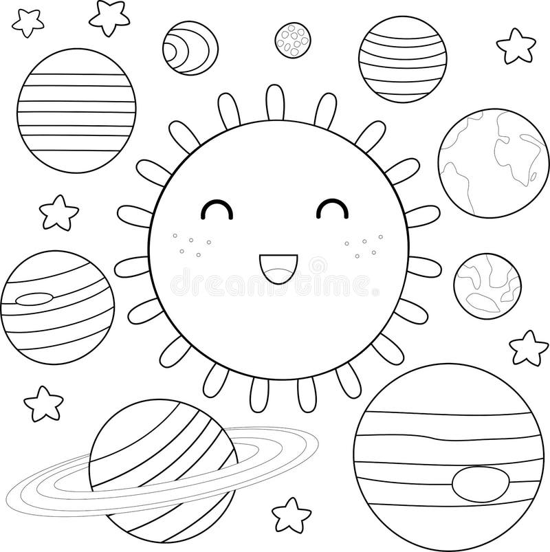 Color solar system scheme coloring sheet for kids Vector Image