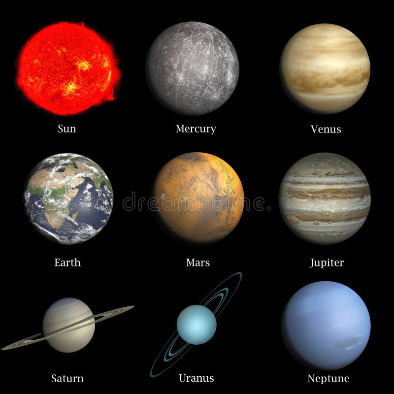 Solar System on Black Background Stock Illustration - Illustration of ...