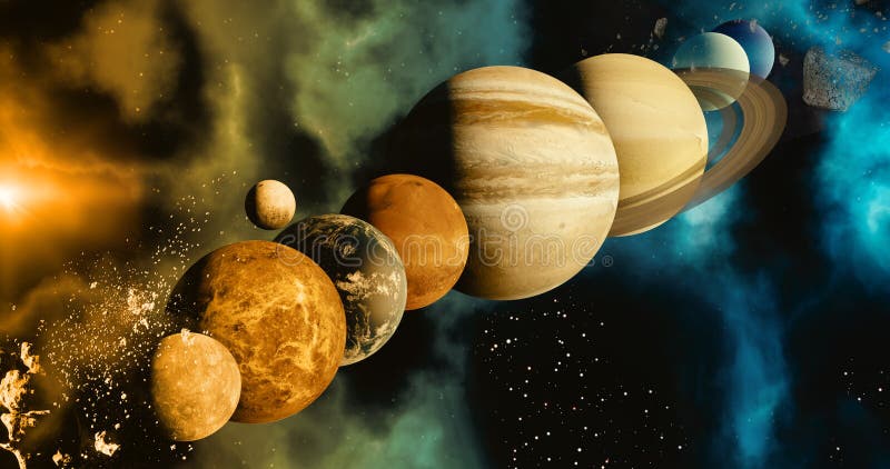 The solar system  planet concept over galactic background  and Milky Way solar system Mercury, Earth and Moon, Venus, Mars