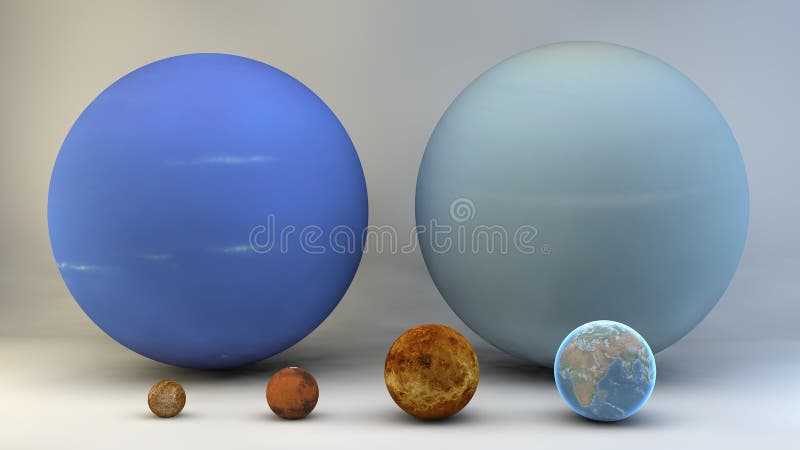 Solar system, planets, sizes, dimensions stock illustration