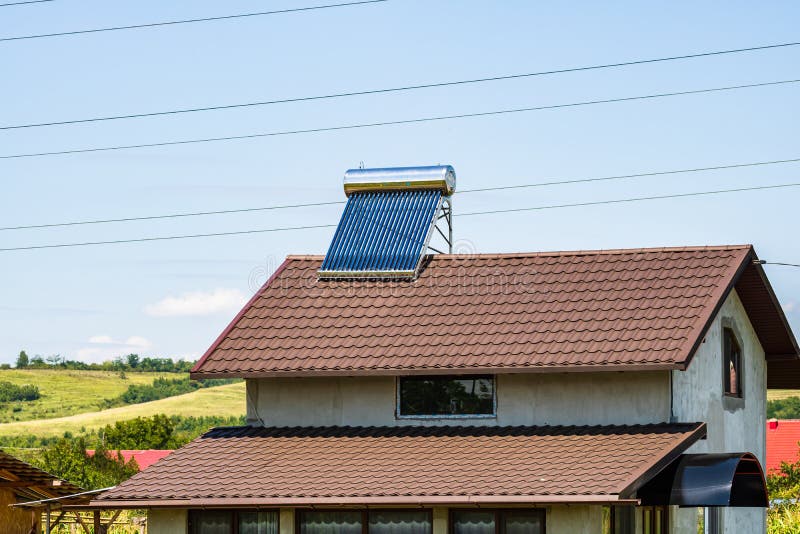 Solar Water Heater on Roof Top. Solar Panel for Hot Water, System on Roof Stock Image Image of