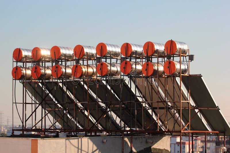 Solar Water Heating System on the Rooftops Stock Image Image of