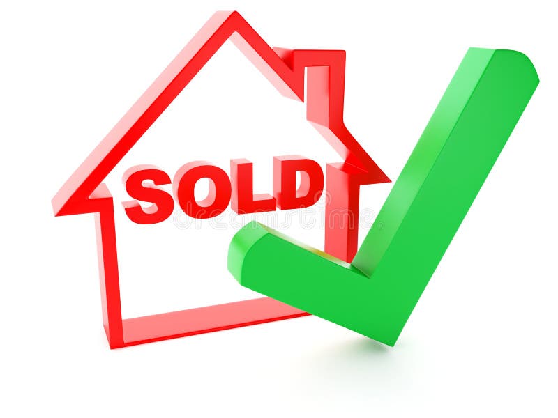 Sold House and Check Mark on White Background Stock Illustration