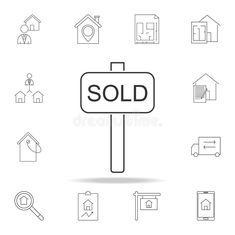 Sold icon, sold out symbol. Set of sale real estate element icons. Premium quality graphic design. Signs, outline symbols c