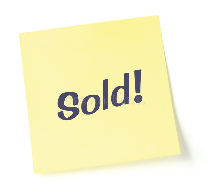 Sticky note indicating item is sold, isolated on white. Paper notation stock images, royalty-free photos and pictures
