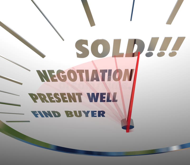 Sold Speedometer Words Negotiate Present Find Buyer Selling Process