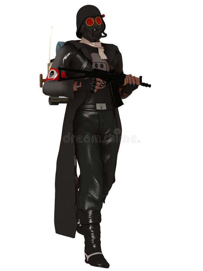 Soldado de caballería Dystopian en careta antigás ilustración del vector Soldado de caballería Dystopian en careta antigás ilustración del vector