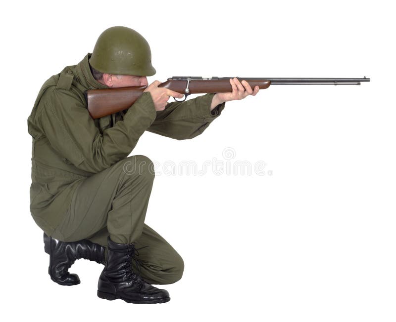 Soldado militar Shooting Rifle Gun del ejército, aislado imágenes de archivo libres de regalías Soldado militar Shooting Rifle Gun del ejército, aislado imágenes de archivo libres de regalías
