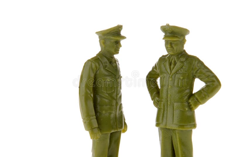 Vintage plastic Generals, toy soldier isolated on white. Vintage plastic Generals, toy soldier isolated on white