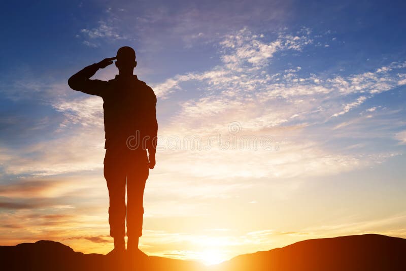 Soldado Salute Silhueta no céu do por do sol Exército, militar ilustração royalty free Soldado Salute Silhueta no céu do por do sol Exército, militar ilustração royalty free