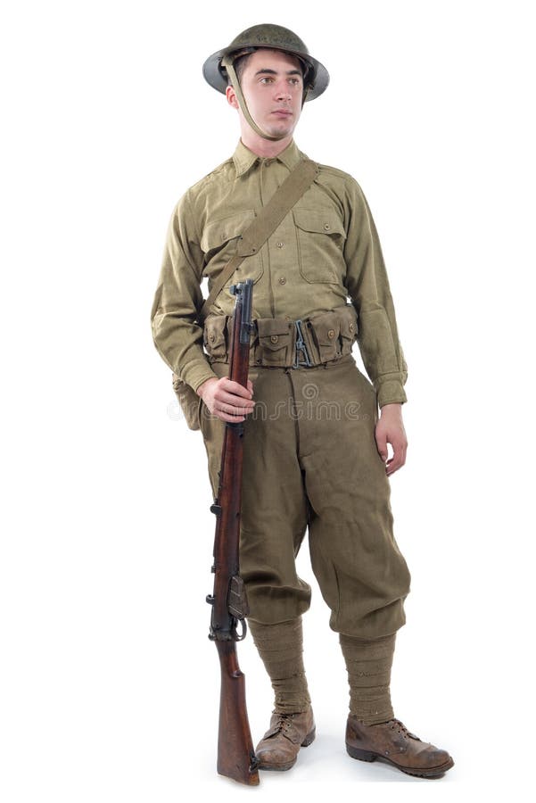 Soldat för brittisk armé WW1 från Frankrike 1918, på vit