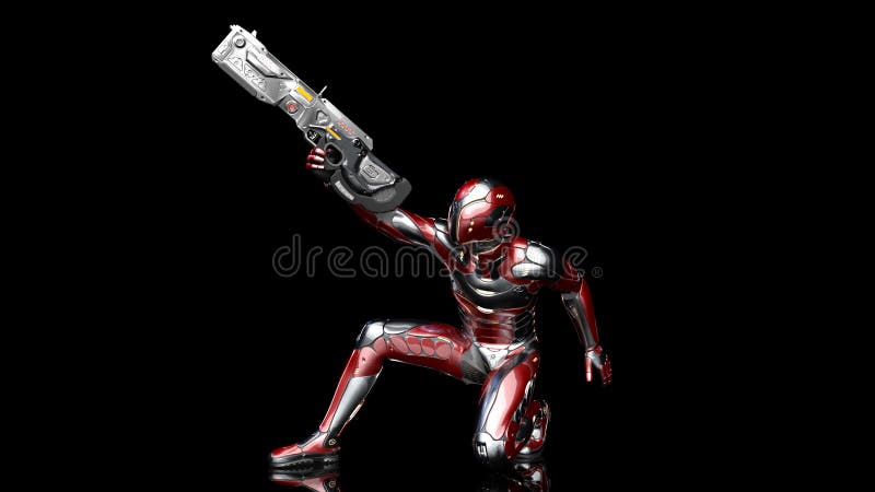 Soldato futuristico in armatura a prova di proiettile, cyborg militare di androide armato con la pistola del fucile di fantascien illustrazione di stock Soldato futuristico in armatura a prova di proiettile, cyborg militare di androide armato con la pistola del fucile di fantascien illustrazione di stock