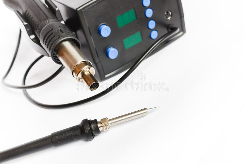 Soldering Station with Hot Air Gun and Soldering Iron Stock Image