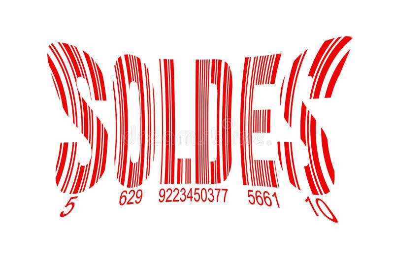 Soldes, Verkäufe im französischen, roten Barcode bedeutend lokalisiert auf Weiß stock abbildung