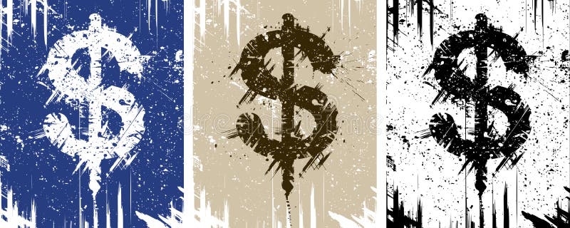 Vector design of a grunge dollar sign with background grunge separate or merged, plus inversed. Vector design of a grunge dollar sign with background grunge separate or merged, plus inversed