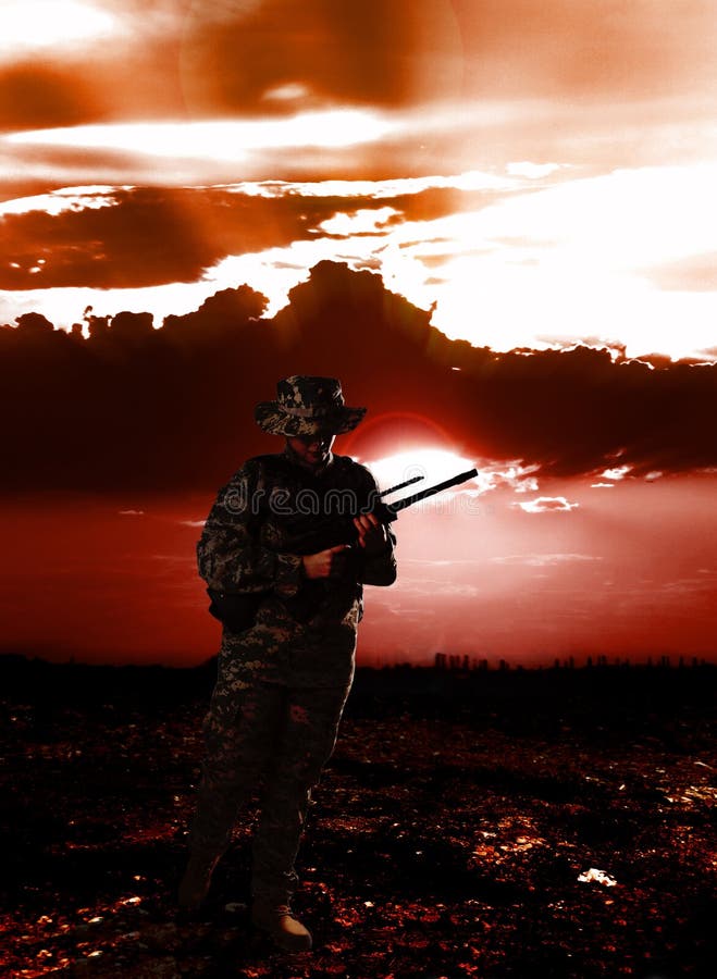 Soldier stock photo. Image of clouds, light, army, cloud 13000972