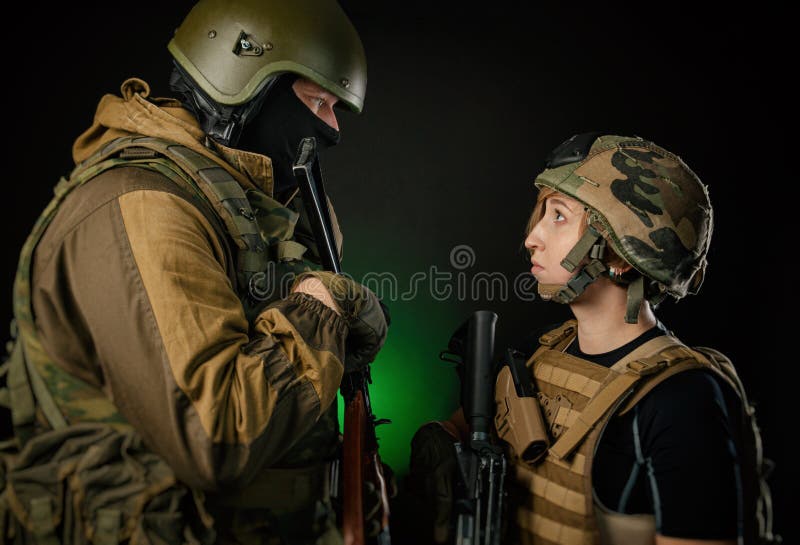 Soldier Boy and Soldier Girl Look at Each Other Stock Photo Image of