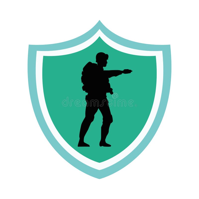 Soldier Military with Rifle Silhouette in Shield Stock Vector ...