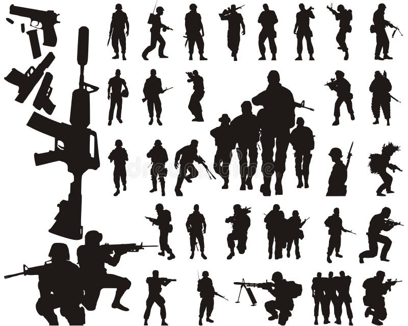 Soldier silhouettes and arms stock illustration