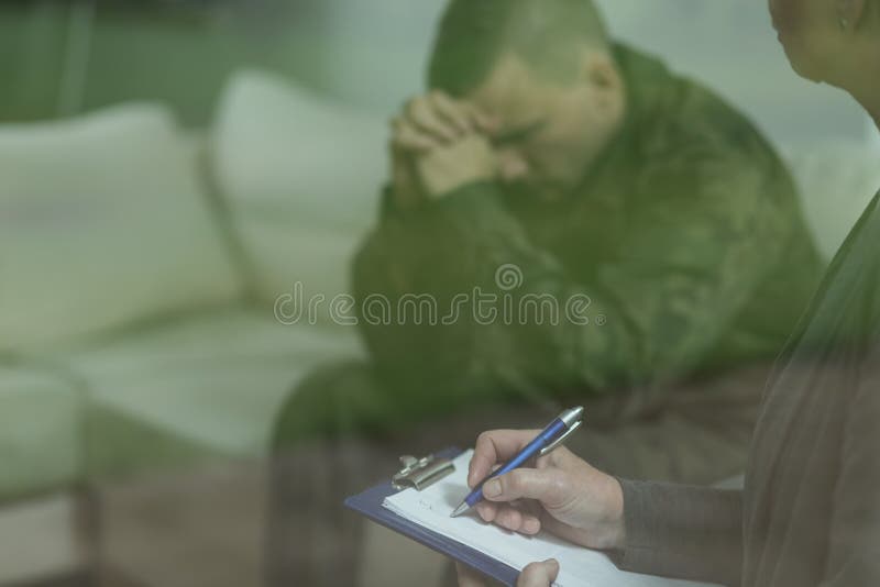 Soldier during therapy of depression