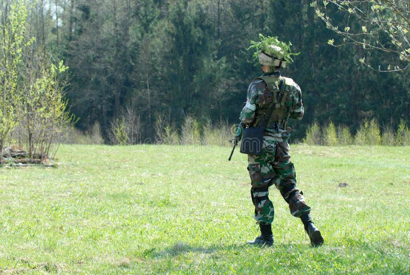 Camouflaged Sniper in the Forest Stock Photo - Image of people, scout:  148201428