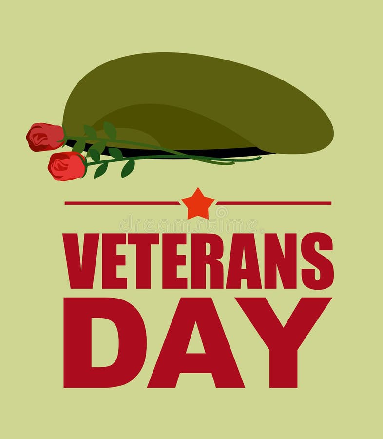 Soldiers green beret and flowers. Veterans Day. Vector illustrat stock illustration Soldiers green beret and flowers. Veterans Day. Vector illustrat stock illustration