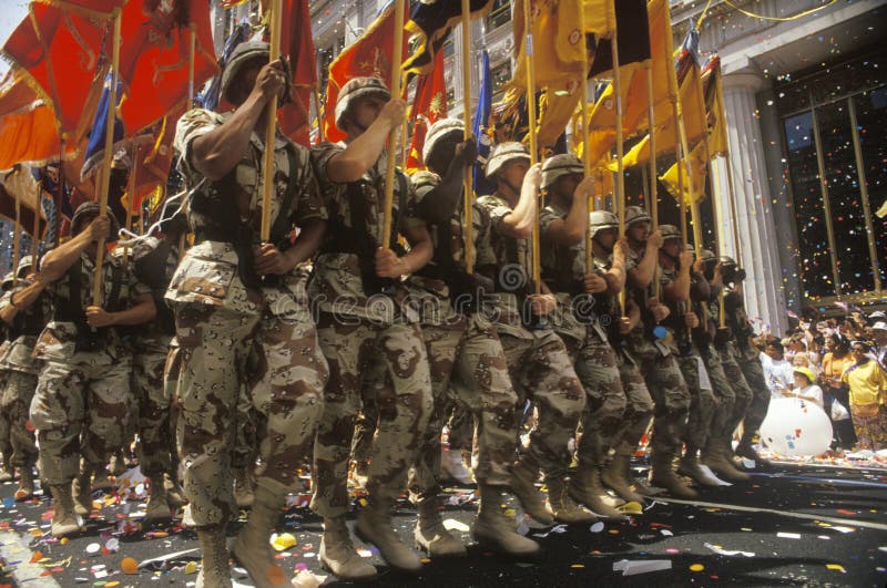 Soldiers Marching with Flags Editorial Stock Photo Image of color