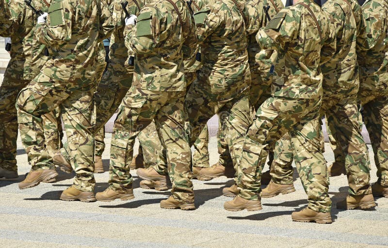 Soldiers are marching at the military parade stock photo Soldiers are marching at the military parade stock photo