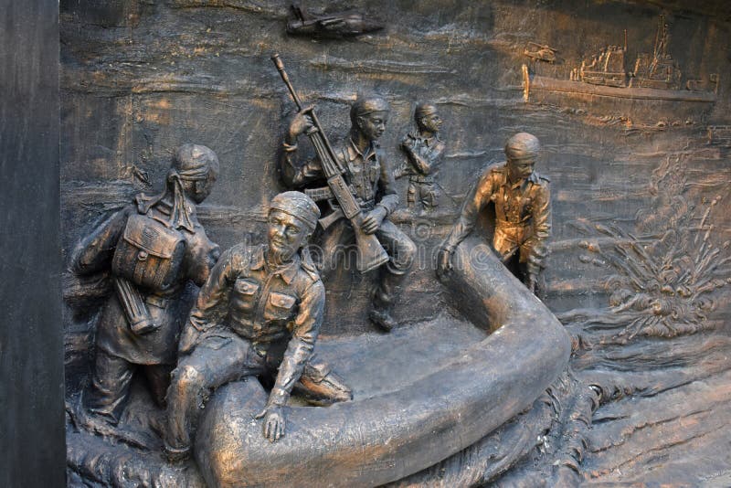 Soldiers war sculpture wall relief at Museum - National War Memorial Southern Command Pune