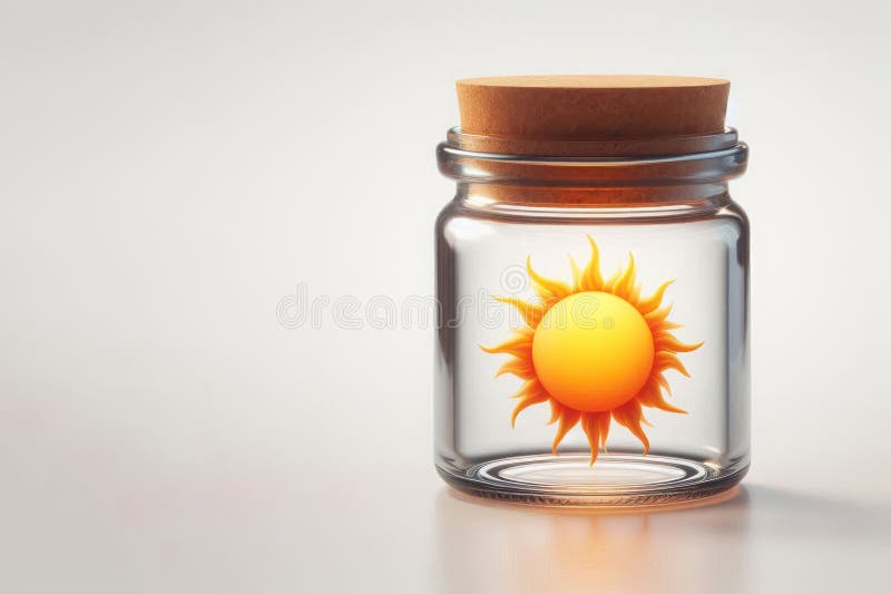 Sole in un vaso di vetro con coperchio di sughero. spazio per il testo. fotografia stock
