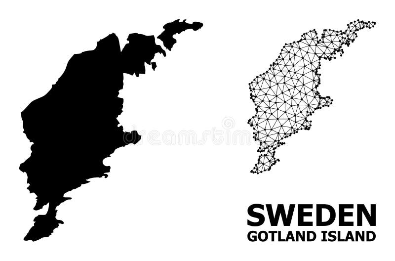 Solid and Carcass Map of Gotland Island vector illustration