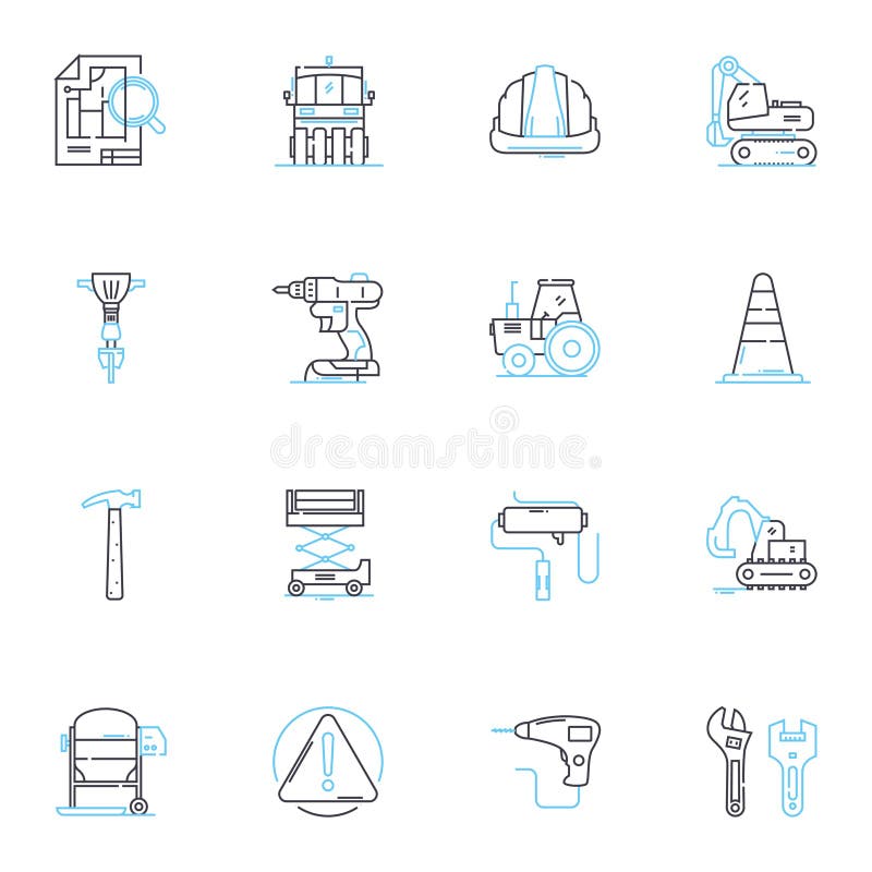 Solid Framework Linear Icons Set. Structure, Foundation, Stability, Durability, Dependability